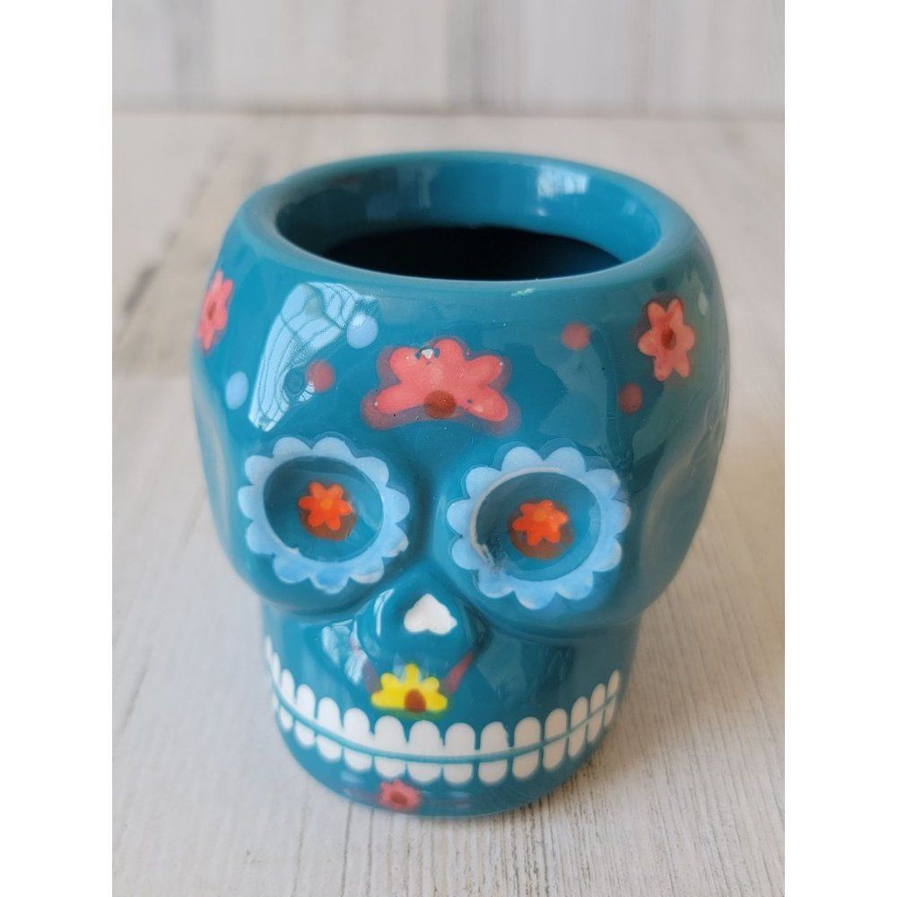Cinco de Mayo skull tea light plant pot mini Halloween decor figure